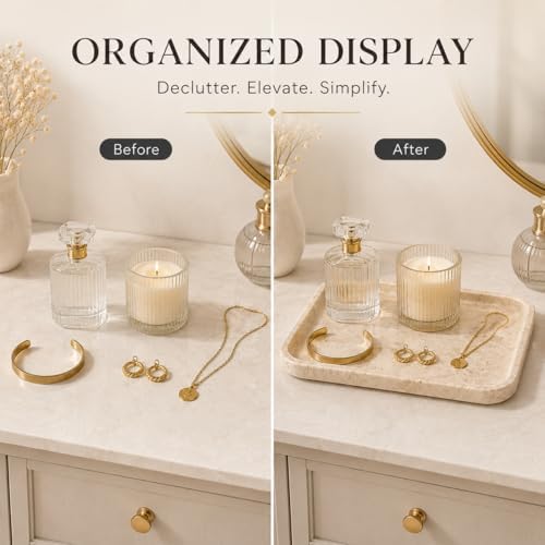 Beige Travertine Vanity Tray for Jewelry 9.84 in - Image 4