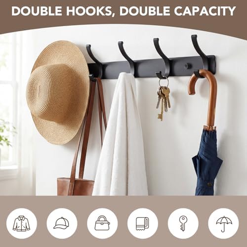 Wall Mount Coat Rack 2 Pack, Black Coat Hooks Hanger with 5 Double Hooks - Image 4