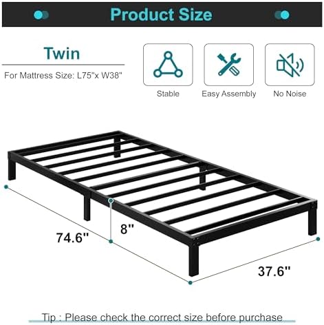 Maenizi 8 Inch Twin Bed Frame, Metal Platform Bed Frame Twin Size - Image 2
