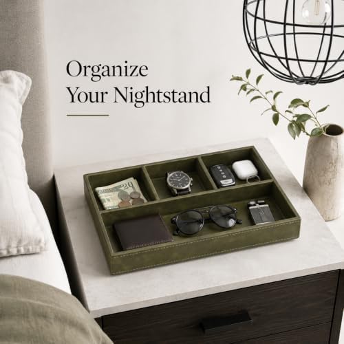 GORESE Valet Tray for Men, Leather Tray EDC Desk Organizer, Olive Green - Image 2
