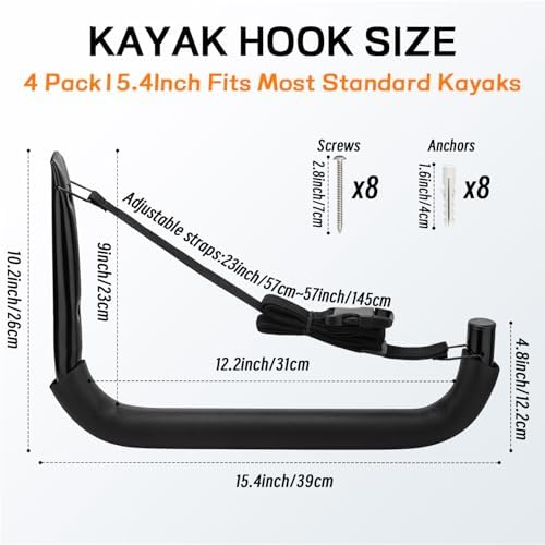 Kayak Storage Rack, Heavy Duty Wall Mount Kayak Hanger for Secure Storage, Garage Hooks for Kayaks, SUP Paddle Boards, Canoes, Surfboards - Image 2