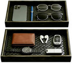 Wooden Valet Tray with Leather Base - Nightstand Catchall Organizer Desk Tray for Keys, Wallet, Men's Jewelry & Accessories(Black) (2, Black) by Quilive