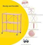 BRIAN & DANY 3-Tier Foldable Storage Shelves with Wheels, No Assembly Folding Shelf Metal Rack, Shelving Unit for Kitchen, Garage, Pink - Image 5