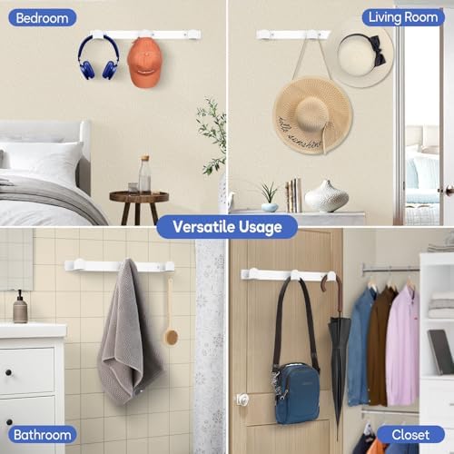 KIMBORA 4 Packs Hat Rack for Wall, Hat Organizer for Baseball Caps Holds 36 pcs, 3 Mounting Options Cap Hook Hanger, Strong Snapback Holder Storage Display for Door, Room, Closet (White) - Image 7