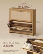 VASAGLE Boho Shoe Storage Cabinet, Slim, Rattan-Look Flip Drawers - Image 2