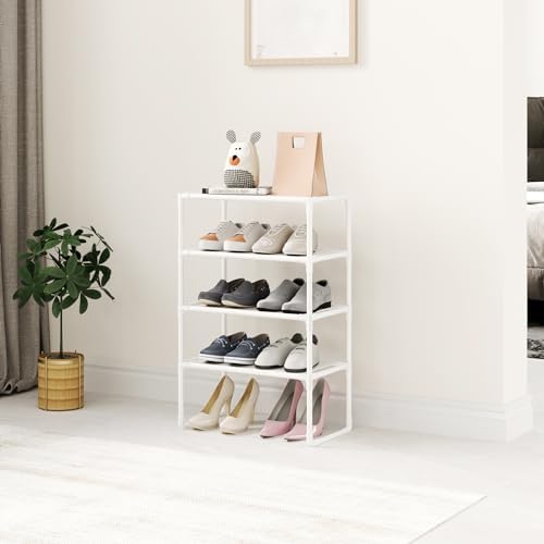 5-Tier Small Shoe Rack for Closet and Entryway, Narrow Shoe Shelf Organizer,Stackble Shoe Stand,Non-Woven Fabric Metal Free Standing Shoe Racks (White, 18" W x 9.9" D x 28.6" H) - Image 2
