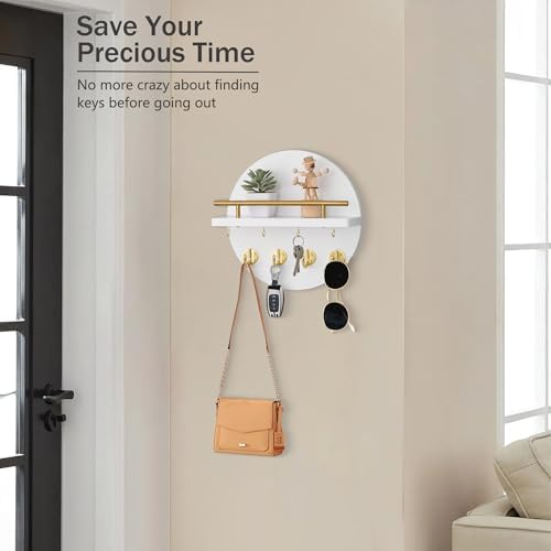 10.2" Key Holder Wall Mount with Shelf & Mail Organizer, 8 Hooks White - Image 2