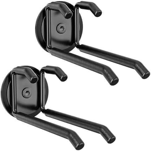 Strong Magnetic Hooks Heavy Duty - 2 Pack Rare Earth Magnets for Garage Utility Storage 20lb Hold | Hang Ladder, Power Tools, Toolbox, Shovel, Broom, Extension Cord(E-Blackpro 2) by Lvoess
