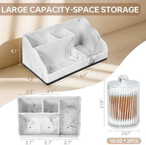 TuCao Marble Bathroom Countertop Organizer, Toothbrush Holders for Bathroom with 2PCS Qtip Holder Dispenser and Toothpaste Holder Drainage for Bathroom Accessories Organization Counter Vanity Storage - Image 6