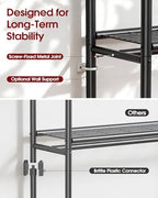 Sakugi Clothes Rack - Double Hanging Rod Clothing Rack with Wheels & Leveling Feet, Large Capacity Wardrobe Closet with Shelves for Bedroom, Laundry Room, Entryway, 45.2" x 12.6" x 80.7", Black - Image 4