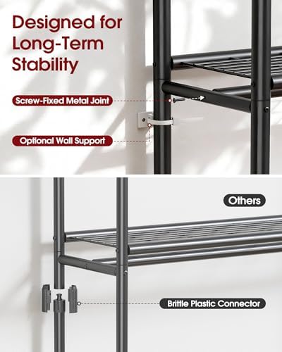 Sakugi Clothes Rack - Double Hanging Rod Clothing Rack with Wheels & Leveling Feet, Large Capacity Wardrobe Closet with Shelves for Bedroom, Laundry Room, Entryway, 45.2" x 12.6" x 80.7", Black - Image 4