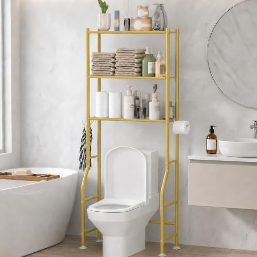 GloTika 3-Tier Over Toilet Storage, Anti-Tilt, 64" H, Gold by QualityHomewareTimlessComfort