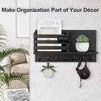 Lwenki Key Holder for Wall – Decorative Wooden Mail Holder and Key Shelf with Mounting Hardware, Installation Guide – Paulownia Wood with Metal Key Hooks (Black, Extra Large - 15.6inch) - Image 3