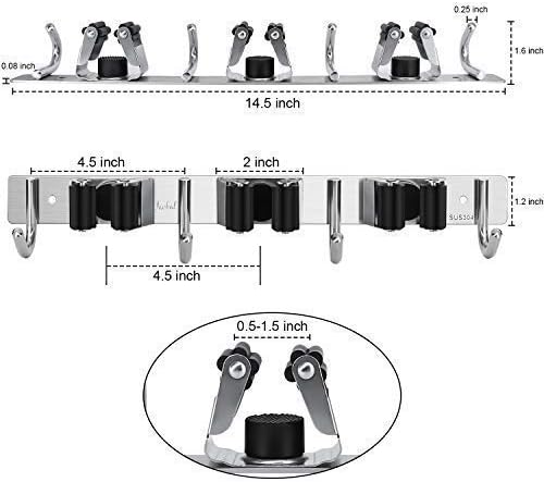 Broom Mop Holder Wall Mount,Favbal Garage Organization Tool Organizer Storage Broom Closet Kitchen Organization Heavy Duty Garage Tools Hanger with 3 Racks 4 Hooks for Home Kitchen Garden Laundry Room - Image 4