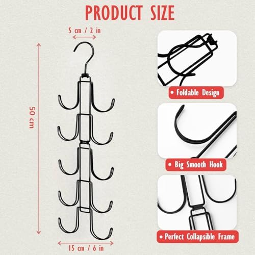 Hat Organizer for Closet: Collapsible Caps Rack with 10 Large Hooks - Image 2