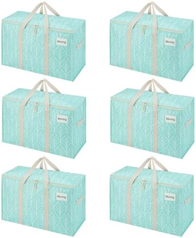 VENO 6 Pack Heavy Duty Moving Bags, Extra Large Storage Bags with Reinforced Handles & Strong Zippers, Foldable & Reusable Moving Box Alternative for Clothes & Dorm Storage by Veno
