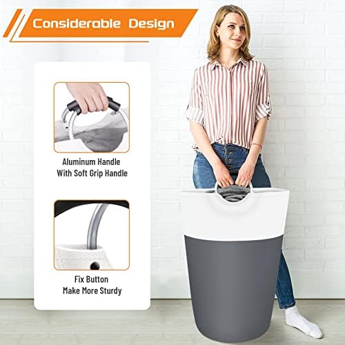 BlissTotes Laundry Basket, Laundry Hamper, Collapsible Laundry Baskets, Dirty Clothes Hamper, Waterproof Laundry Basket with Foam Protected Aluminum Handles for College Dorm, Family 90L (Gray) - Image 5