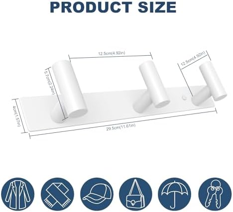 VAEHOLD Hat and Coat Wall Mount Rack - Hooks for Robes, Bags, Keys, and Towels - Bathroom Towel Hanger Organizer (White, “T“ Shape 3 Hooks 2 Pack) - Image 5