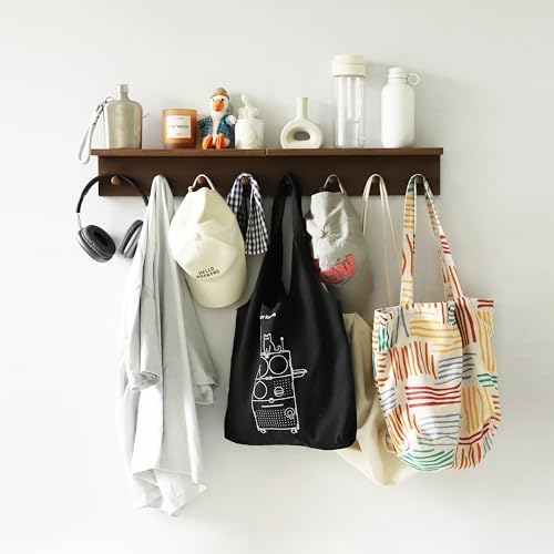 Entryway Coat Rack Hooks with Shelf, Sturdy Wooden Floating WallOrganizer Shelf with 4 Hooks siutable for Entrance, Mudroom, Kitchen, Bathroom,.etc(2pc-Walnut Finish) - Image 6