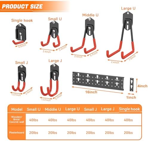 TORACK 24 PCS Garage Storage Hooks with Tracks, Wall Mount Tool Organizer - Image 6