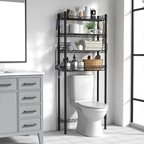 Hodonas Over Toilet Bathroom Organizer, Black, 26.97" x 9.84" x 67.32" - Image 2