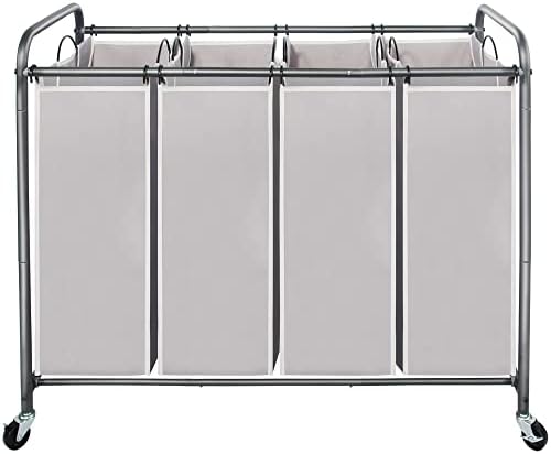 STO STO Laundry Sorter 4 Section, 4 Bag Clothes Hamper, Rolling Laundry Cart Basket with Heavy Duty Lockable Wheels and Removable Bag for Laundry Room, Bedroom, Closet, Gray by STOSTO