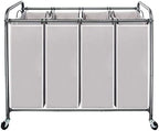 STO STO Laundry Sorter 4 Section, 4 Bag Clothes Hamper, Rolling Laundry Cart Basket with Heavy Duty Lockable Wheels and Removable Bag for Laundry Room, Bedroom, Closet, Gray by STOSTO