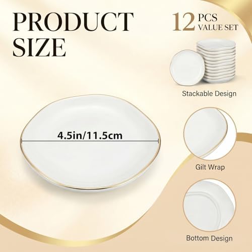 12 Pack Ceramic Jewelry Trays, 4.5 Inch Round | Decorative Trinket Dish Set for Vanity Organizer & Bathroom Decor, Birthday Gifts for Women - Image 2