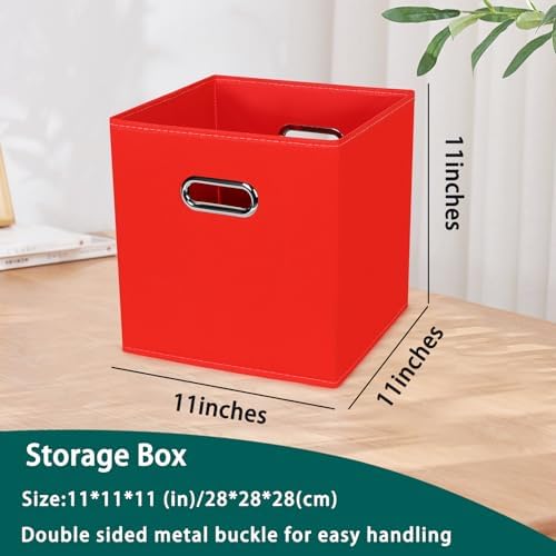 Black Foldable Storage Cubes Bins, Fabric Storage Box Cubes Organizer Baskets with Dual Handles for Home Organizer,Set of 3,(Red) - Image 2
