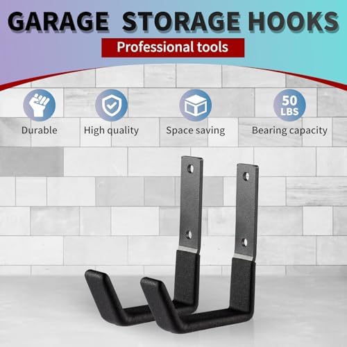 Heavy Duty Wall Mount Hooks - 6 Pack, Small, Organizer with U Hooks Hangers for Garden Hose, Tools & More - Image 5