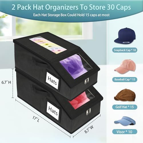 Hat Storage for Baseball Caps, 2 Pack Hat Boxes for 30 Caps - Image 2