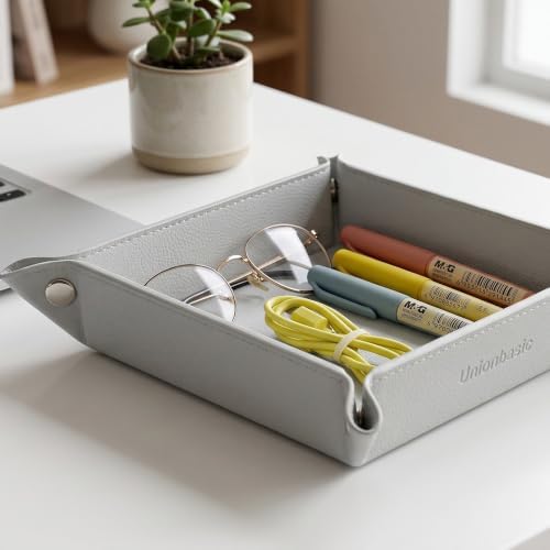 UnionBasic Small Jewelry Tray for Rings Watches Earrings, Entryway Catchall Caddy for Coins Keys Change, Nightstand Bedside Valet Holder, Trays for Electronic Gadgets, Lychee Lunar Rock - Image 4