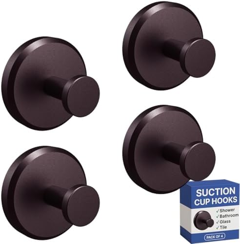 HOME SO Suction Cup Hooks for Shower & Bathroom Towel Holder 4-Pack Bronze by HOMESO