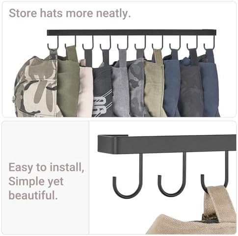 Mkono Hat Organizer, Metal Hat Rack for Wall Storage Holds 20 Caps Set of 2 - Image 4