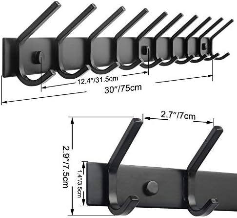 WEBI Coat Rack Wall Mounted,10 Hooks for Hanging Coats,30 Inch Hook Rack Hook Rail Coat Hanger Wall Mount for Backpack,Clothes,Jacket,Black - Image 2