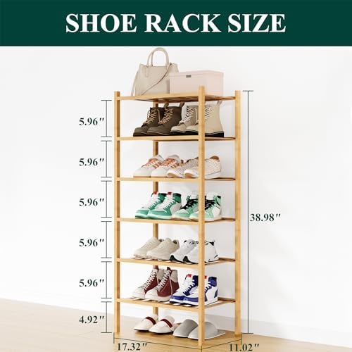 Smiry Bamboo Shoe Rack, 8 Vertical Slats, 6 Tier - 17.3" Wide, Natural - Image 2