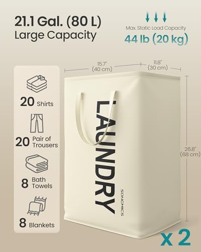 SONGMICS Laundry Hamper, 80L Foldable Basket, 2 Pack, Water-Repellent - Image 3