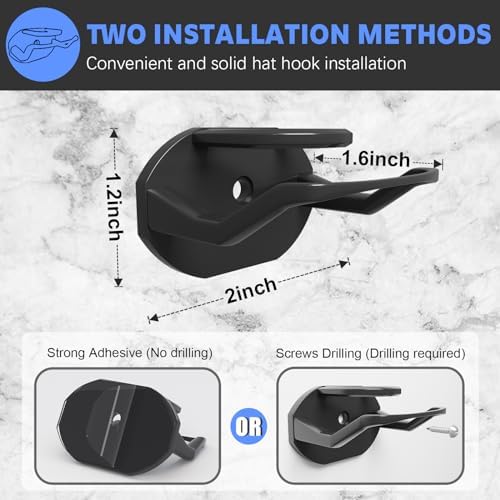 16 Pack Adhesive Hat Hooks for Wall, Super Strong Hat Rack for Baseball Caps, Hat Organizer Display for Home Decor, Hat Hangers Holder for Wall, Door, Closet, No Drilling - USA Patented (Black) - Image 4