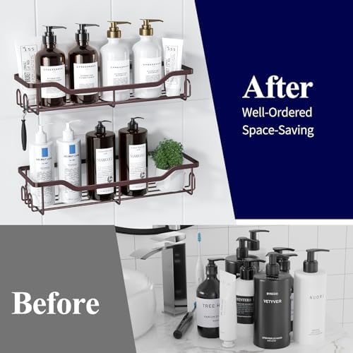 Kitsure Shower Caddy, Adhesive Shower Organizer, Large, Brown - Image 6