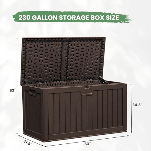 Greesum 230 Gallon HDPE Outdoor Storage Box with Removable Dividers, Weatherproof Oversized Deck Box for Patio, Garage, Garden, Brown - Image 7