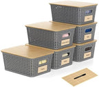 6 Pack Plastic Storage Baskets,Gray bamboo lid storage Box by WRRLORS