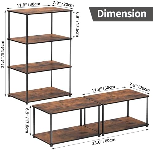 Countertop Spice Rack, Stackable Wood & Metal Pantry Cabinet Shelf Organizer Storage, 4-Tier or Split into 2×2-Tier, Multi-Use for Kitchen Bathroom Desktop Home Office, Rustic Brown - Image 5
