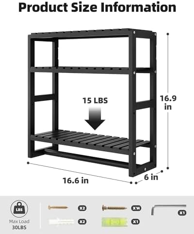 Galood Over The Toilet Storage Bathroom Shelves Wall Mounted 3 Tier Black - Image 2