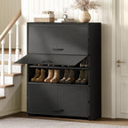 3-Door 7-Tier Shoe Cabinet, 21-28 Pairs Black Grey - Image 3