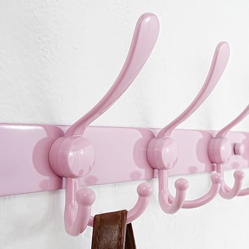 Dseap Coat Rack Wall Mount - 29.5” Long 8-Tri-Hooks Heavy Duty Coat Hanger Rail Wall Hooks for Hanging Coats Hats Clothing Clothes Purse Mudroom Entryway, Pink - Image 2