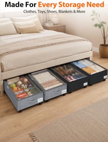 punemi 10" Tall 75L Under Bed Storage Bins with Wheels, Rolling Storage Bin | Clear Lids,360° Wheels,for Clothes, Shoes, Blankets & Bedding, Closet, Shelf & Dorm Organization，2-Pack, Black - Image 5