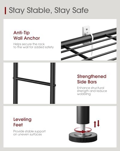 Sakugi Storage Shelves - 5 Tier Shelf Organizer, Heavy Duty Garage Shelving Unit with Leveling Feet, Stable Metal Shelves Organizer for Pantry, Kitchen and Closet, 33.0" W x 12.6" D x 72.0" H, Black - Image 6