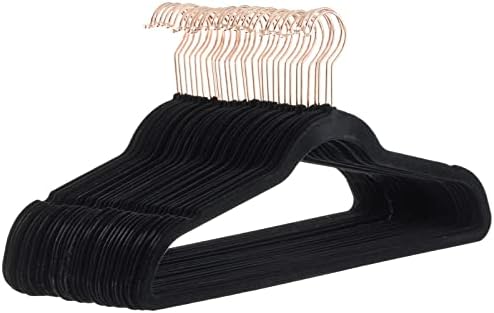 Amazon Basics Slim Velvet Non-Slip Space Saving Sturdy Suit Clothes Hangers, Closet Organizer, Black/Rose Gold, 30-Pack by AmazonBasics