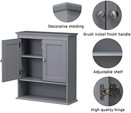 Spirich Bathroom Medicine Cabinet Over Toilet, Wall Mounted Cabinet, Gray - Image 4