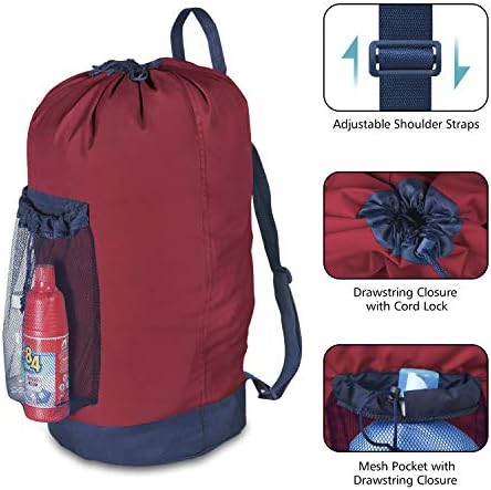 Dalykate Backpack Laundry Bag, Laundry Backpack with Shoulder Straps and Mesh Pocket Durable Nylon Clothes Hamper Bag with Drawstring Closure Red - Image 3